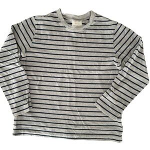 Hanna Andersson Long Sleeve Gray Navy Striped Tee Crew Neck 100% Cotton Sz 130/8